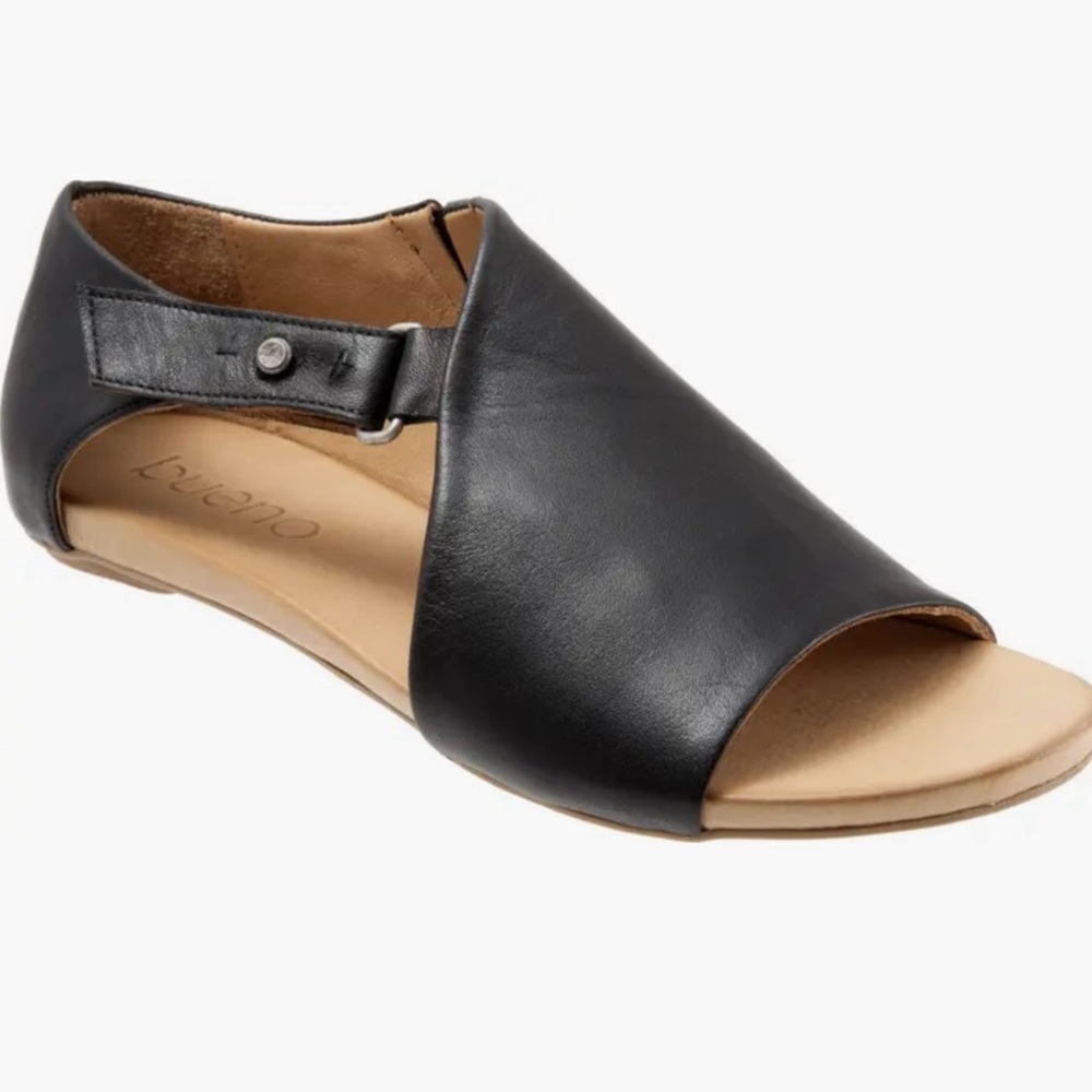 Bueno Black and Tan Sandals with Leather Upper